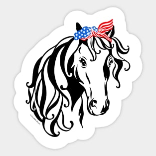 Patriotic Horse Lover Pony Bandana American Flag USA America Sticker